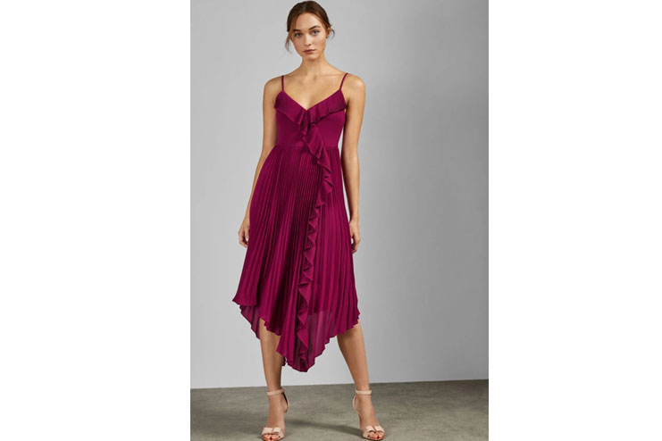 Strappy Pleated V-Neck Dress